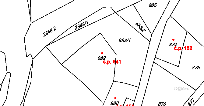 Rapotín 541 na parcele st. 882 v KÚ Rapotín, Katastrální mapa