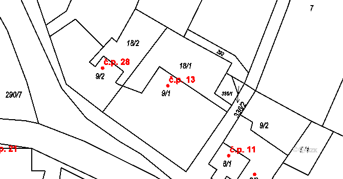 Krychnov 13 na parcele st. 9/1 v KÚ Krychnov, Katastrální mapa