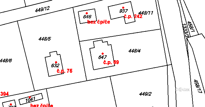 Čisovice 69 na parcele st. 647 v KÚ Čisovice, Katastrální mapa
