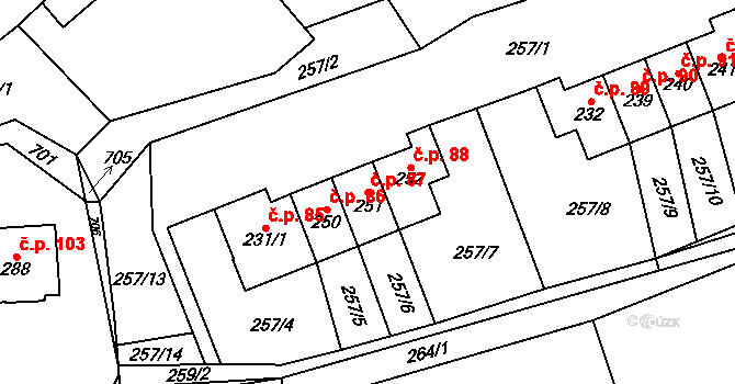 Libeř 87 na parcele st. 251 v KÚ Libeř, Katastrální mapa