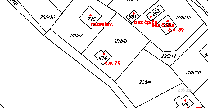 Krčín 70, Nové Město nad Metují na parcele st. 414 v KÚ Krčín, Katastrální mapa