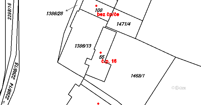 Jáma 16, Mičovice na parcele st. 55 v KÚ Jáma, Katastrální mapa