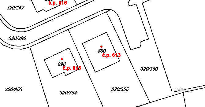 Přední Ptákovice 613, Strakonice na parcele st. 890 v KÚ Přední Ptákovice, Katastrální mapa