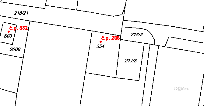 Kolešovice 288 na parcele st. 354 v KÚ Kolešovice, Katastrální mapa