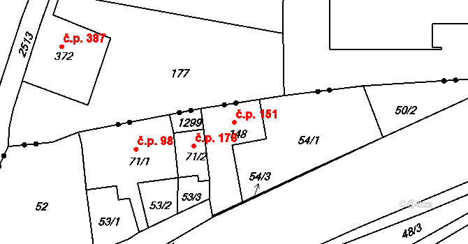 Horní Kamenice 151, Česká Kamenice na parcele st. 148 v KÚ Horní Kamenice, Katastrální mapa