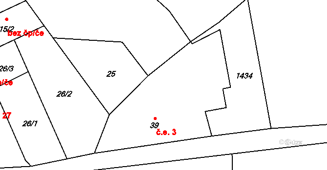 Řeřichy 3 na parcele st. 39 v KÚ Řeřichy, Katastrální mapa