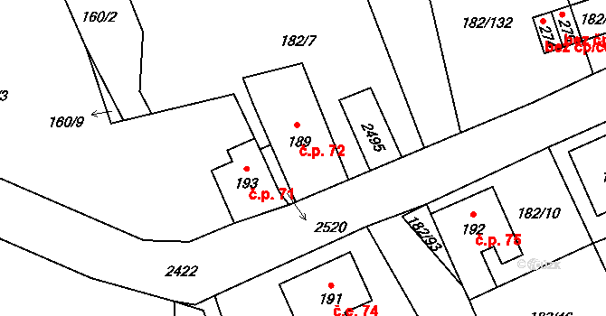 Světlík 72 na parcele st. 189 v KÚ Světlík, Katastrální mapa