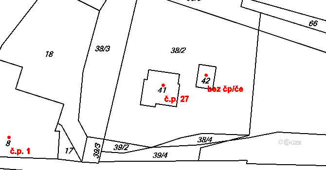 Maňová 27, Pernštejnské Jestřabí na parcele st. 41 v KÚ Maňová, Katastrální mapa
