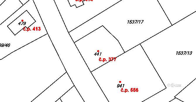 Libouchec 377 na parcele st. 441 v KÚ Libouchec, Katastrální mapa