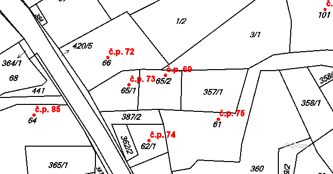Klokočovská Lhotka 60, Klokočov na parcele st. 65/2 v KÚ Klokočov, Katastrální mapa
