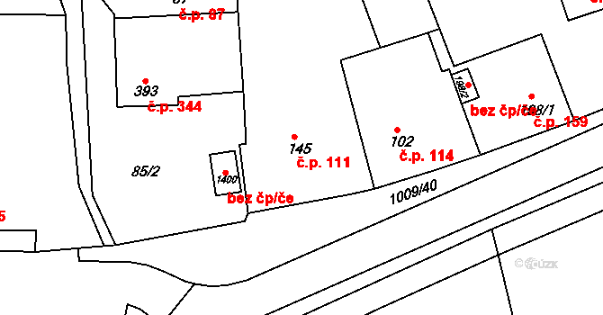 Šťáhlavy 111 na parcele st. 145 v KÚ Šťáhlavy, Katastrální mapa