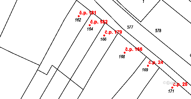 Čehovice 179 na parcele st. 166 v KÚ Čehovice, Katastrální mapa