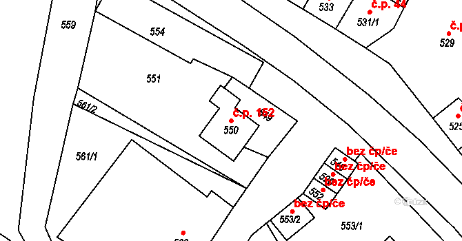 Mořice 152 na parcele st. 550 v KÚ Mořice, Katastrální mapa