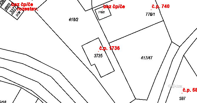 Bystřice pod Hostýnem 1736 na parcele st. 3735 v KÚ Bystřice pod Hostýnem, Katastrální mapa