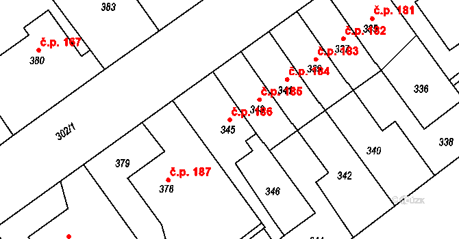 Přerov IV-Kozlovice 186, Přerov na parcele st. 345 v KÚ Kozlovice u Přerova, Katastrální mapa