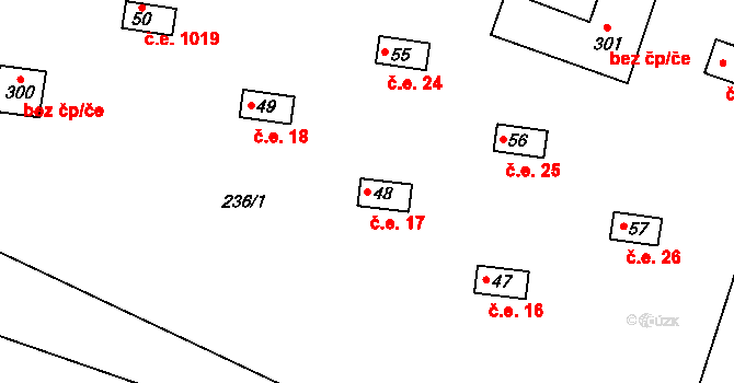 Vlastějovice 17 na parcele st. 48 v KÚ Kounice nad Sázavou, Katastrální mapa
