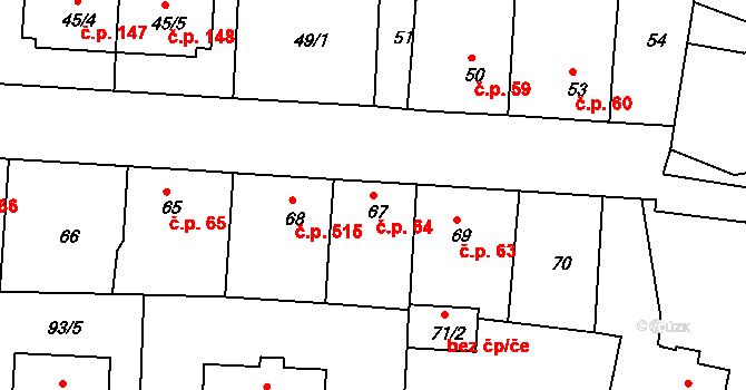 Hrdějovice 64 na parcele st. 67 v KÚ Hrdějovice, Katastrální mapa