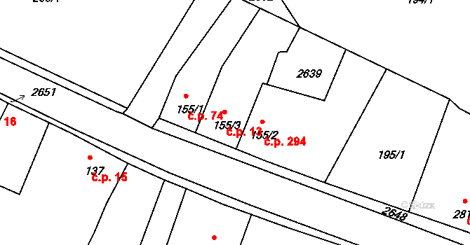 Hroznětín 13 na parcele st. 155/3 v KÚ Hroznětín, Katastrální mapa