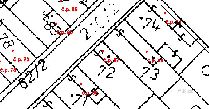 Úmyslovice 67 na parcele st. 72 v KÚ Úmyslovice, Katastrální mapa