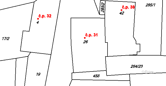 Snopoušovy 31, Dolní Lukavice na parcele st. 26 v KÚ Snopoušovy, Katastrální mapa