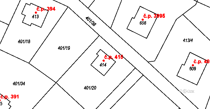 Kokonín 415, Jablonec nad Nisou na parcele st. 414 v KÚ Kokonín, Katastrální mapa