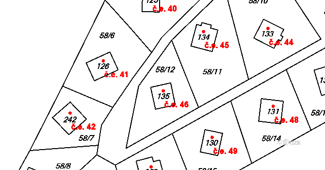 Zborná 46, Jihlava na parcele st. 135 v KÚ Zborná, Katastrální mapa