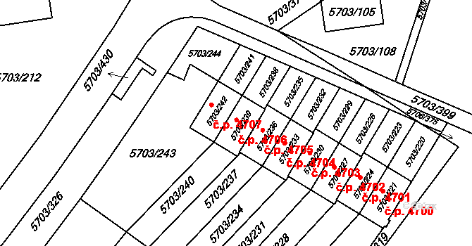 Jihlava 4706 na parcele st. 5703/239 v KÚ Jihlava, Katastrální mapa