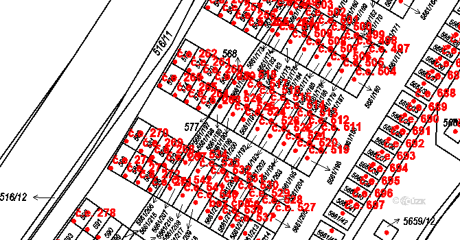 Jihlava 525 na parcele st. 5661/190 v KÚ Jihlava, Katastrální mapa