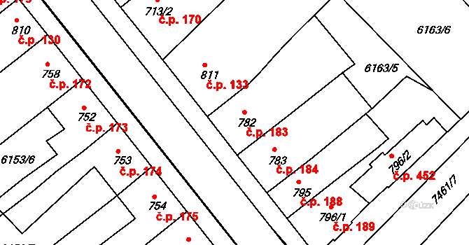 Telč-Štěpnice 183, Telč na parcele st. 782 v KÚ Telč, Katastrální mapa