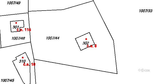Tyra 8, Třinec na parcele st. 302 v KÚ Tyra, Katastrální mapa