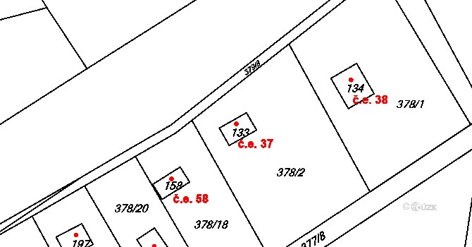 Vonoklasy 37 na parcele st. 133 v KÚ Vonoklasy, Katastrální mapa