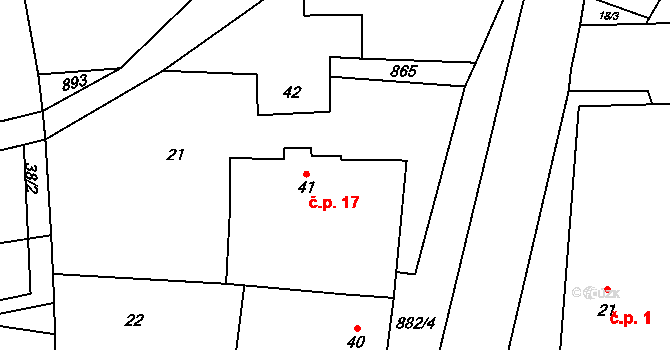 Páleč 17 na parcele st. 41 v KÚ Páleč u Zlonic, Katastrální mapa