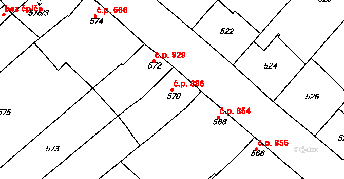 Mistřín 886, Svatobořice-Mistřín na parcele st. 570 v KÚ Mistřín, Katastrální mapa