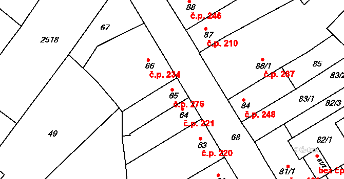 Rousínov 276 na parcele st. 65 v KÚ Rousínov u Vyškova, Katastrální mapa
