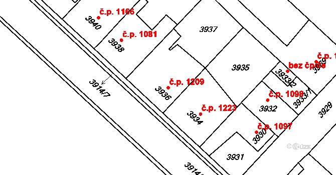 Kročehlavy 1209, Kladno na parcele st. 3936 v KÚ Kročehlavy, Katastrální mapa