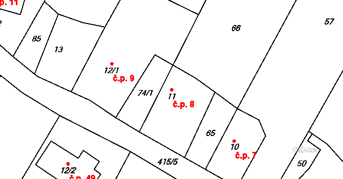Želechy 8, Lomnice nad Popelkou na parcele st. 11 v KÚ Želechy, Katastrální mapa