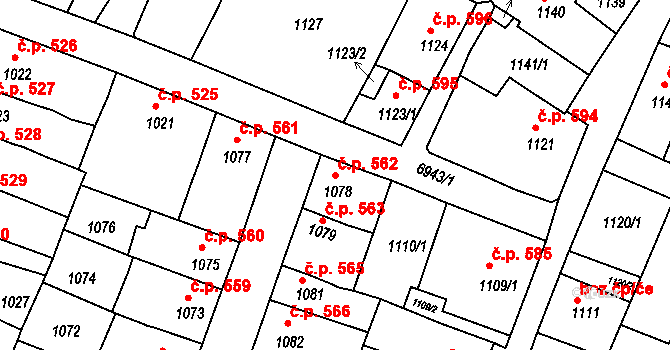 Boskovice 562 na parcele st. 1078 v KÚ Boskovice, Katastrální mapa
