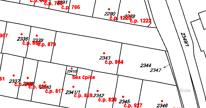Tachov 864 na parcele st. 2343 v KÚ Tachov, Katastrální mapa