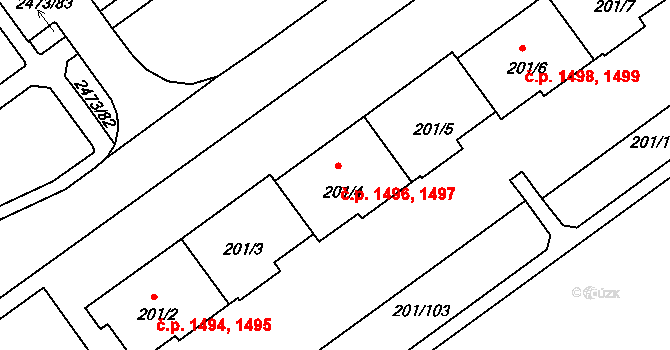 Tachov 1496,1497 na parcele st. 201/4 v KÚ Tachov, Katastrální mapa