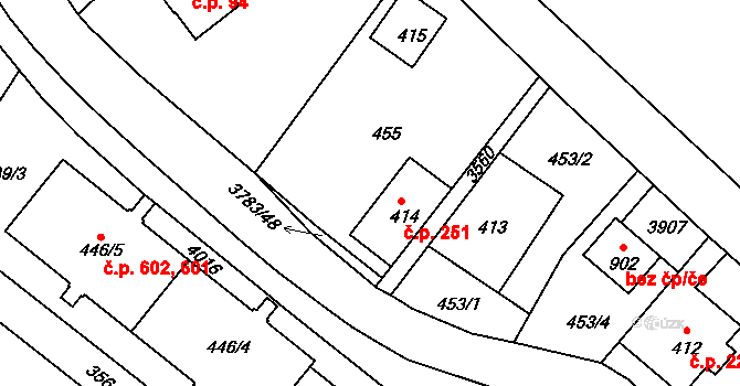 Cvikov II 251, Cvikov na parcele st. 414 v KÚ Cvikov, Katastrální mapa