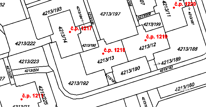 Lutyně 1218, Orlová na parcele st. 4213/13 v KÚ Horní Lutyně, Katastrální mapa