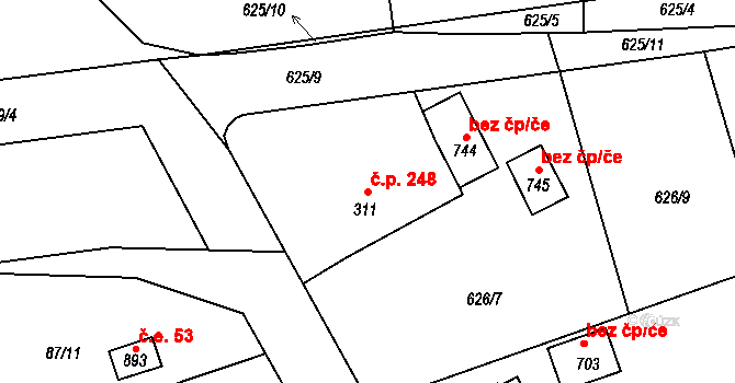 Chýnov 248 na parcele st. 311 v KÚ Chýnov u Tábora, Katastrální mapa