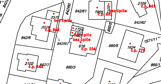 Prachatice II 334, Prachatice na parcele st. 619 v KÚ Prachatice, Katastrální mapa