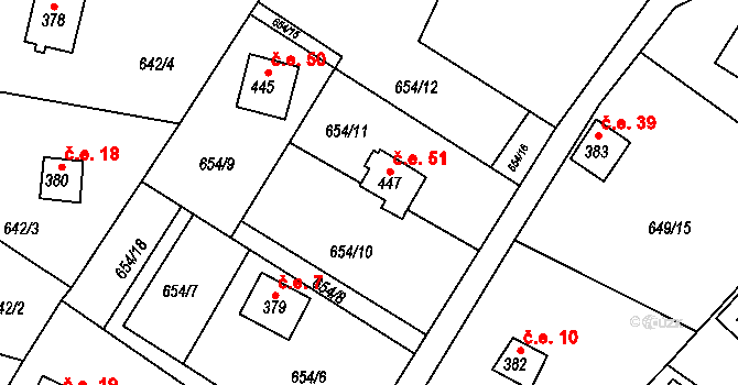 Řetová 51 na parcele st. 447 v KÚ Řetová, Katastrální mapa