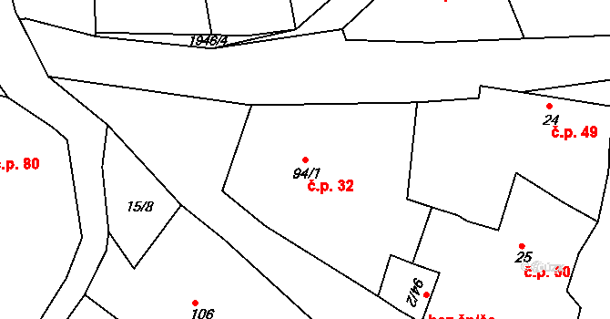 Kocelovice 32 na parcele st. 94/1 v KÚ Kocelovice, Katastrální mapa