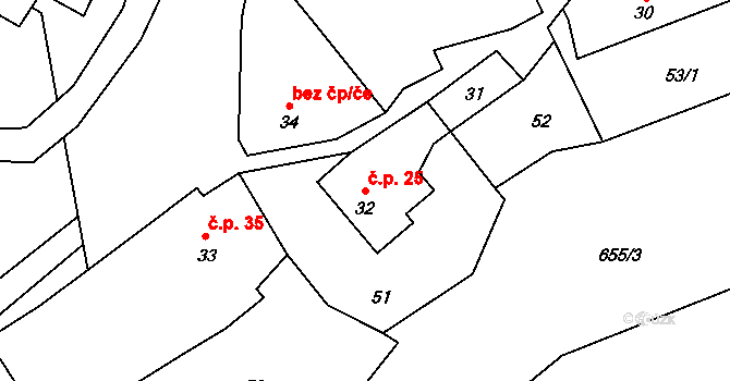 Číhalín 25 na parcele st. 32 v KÚ Číhalín, Katastrální mapa