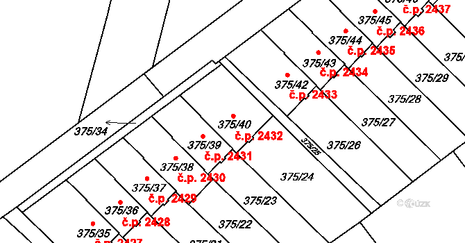 Tábor 2432 na parcele st. 375/40 v KÚ Klokoty, Katastrální mapa