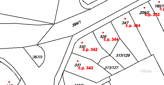 Černčice 342 na parcele st. 330 v KÚ Černčice u Loun, Katastrální mapa