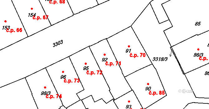 Pelhřimov 71 na parcele st. 92 v KÚ Pelhřimov, Katastrální mapa