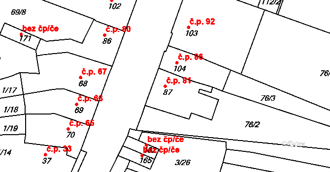 Jeníkov 81 na parcele st. 87 v KÚ Jeníkov u Duchcova, Katastrální mapa